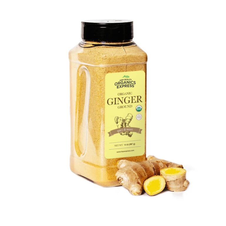 HQOExpress Organic Ground Ginger – Non GMO, Kosher, USDA Certified Organic Ginger Powder – Hot and Spicy Aromatic Seasoning for Baking, Rubs, Marinades and Smoothies, 14 oz. Chef Jar